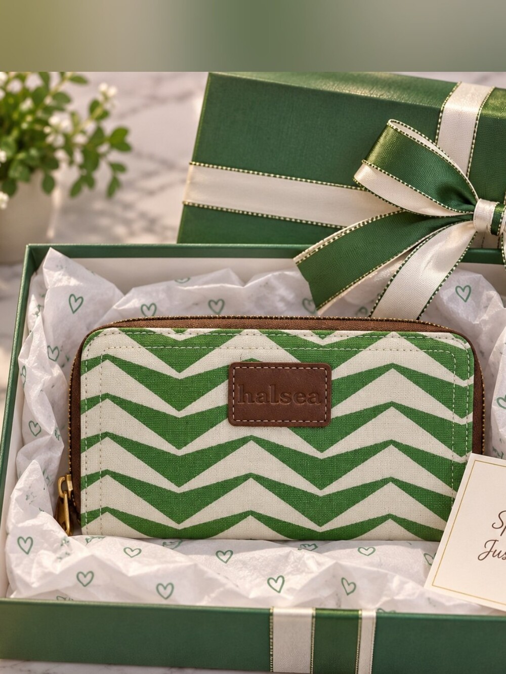 Halsea Green Chevron Zip Wallet